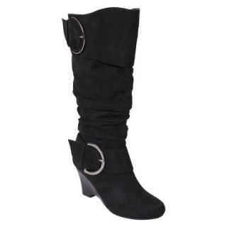 Womens Glaze by Adi Faux Suede Buckle Accent Tall Boot   Black (10)