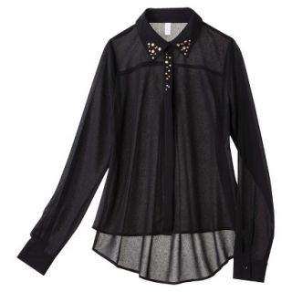 Xhilaration Juniors Studded Collar Button Up Shirt   Black M(7 9)