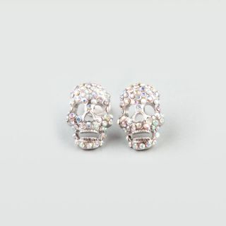 Rhinestone Skull Earings Silver One Size For Women 208765140