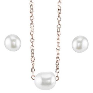 Silver Plated Pearl Necklace And Earring Set   Rose Gold