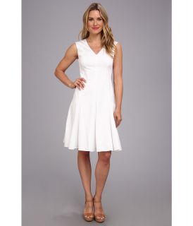 Anne Klein Cotton Sateen Top Stitch Detail Dress Womens Dress (White)