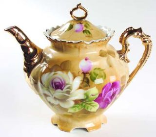 Lefton Heritage Brown (Floral) Teapot & Lid, Fine China Dinnerware   Pink&White