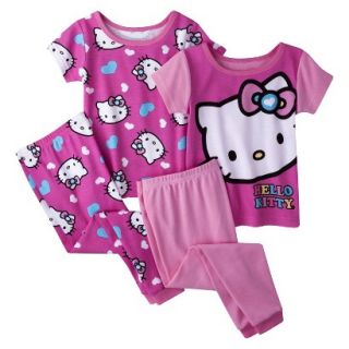 Hello Kitty Toddler Girls 4 Piece Short Sleeve Pajama Set   Pink 2T