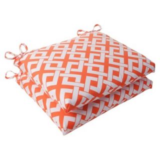 Outdoor 2 Piece Square Seat Cushion Set   Orange/White Boxed In Geometric