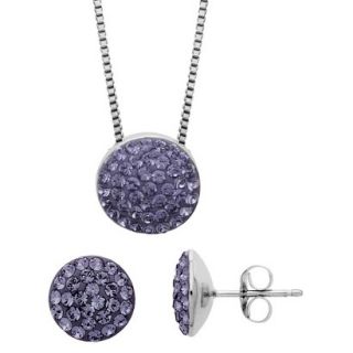 Womens Sterling Silver Pave Necklace And Earrings Set   Silver/Purple