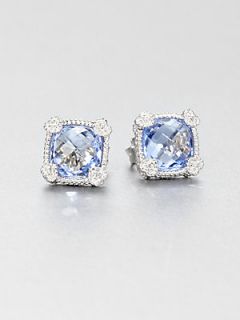 Judith Ripka Blue Quartz & Sterling Silver Stud Earrings   Sapphire