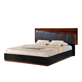 Global Furniture Usa Black High Gloss And Zebra Walnut/ Blue Pu Queen Bed Black Size Queen