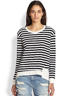 Wilt Asymmetrical Hem Striped Cotton Sweatshirt   Black White