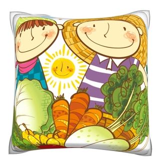 Custom Photo Factory Boy And Girl Holding Vegetables 18 inch Square Velour Throw Pillow Multi Size 18 x 18