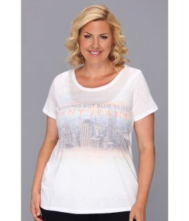DKNY Jeans Plus Size Nothing But Blue Skies East West Graphic Tee Womens Short Sleeve Pullover (White)