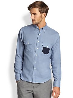  Collection Modern Fit Contrast Pocket Sportshirt   Blue