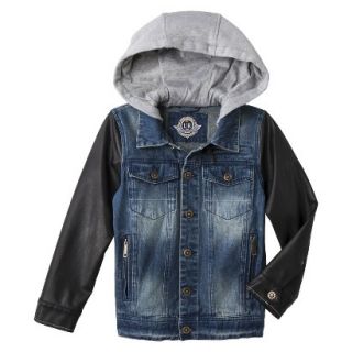 Urban Republic Boys Hooded Jean Jacket w/ Faux Leather Sleeves  Blue 3T