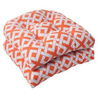 Outdoor 2 Piece Wicker Seat Cushion Set   Orange/White Boxed In Geometric