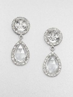 MIJA White Sapphire and Sterling Silver Drop Earrings   White Gold Silver