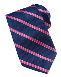Striped Silk Tie, Navy/Fuchsia