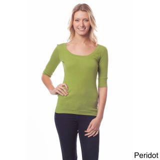 AtoZ A To Z Womens Scoop Neck Elbow Sleeve Top Green Size S (4  6)