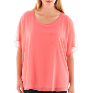 Alyx By Artisan Short Sleeve Chiffon Pocket Tee   Plus, Coral Reef, Womens