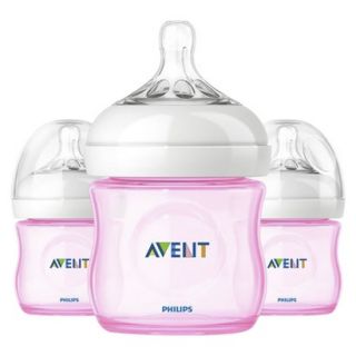 Philips Avent BPA Free Natural 4 Ounce Polypropylene Bottles, Pink, 3 Pack