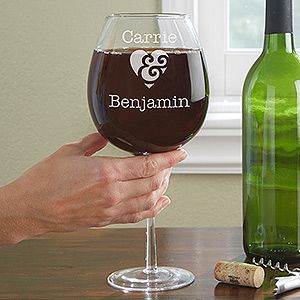 Personalized Full Bottle Wine Glass   Couple In Love
