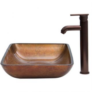 VIGO Rectangular Russet Glass Vessel Sink and Faucet Set in Oil Rubbed Bronze
