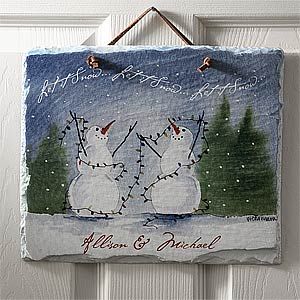 Personalized Snow Couple Welcome Slate Plaque