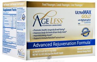 Ageless Foundation   UltraMax Gold Advanced Rejuvenation Formula with Alphatrophin Valencia Orange   22 Packet(s)