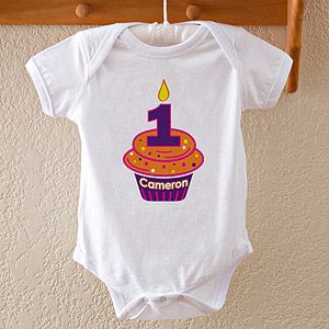 Personalized Baby Birthday Bodysuits   Birthday Cupcake