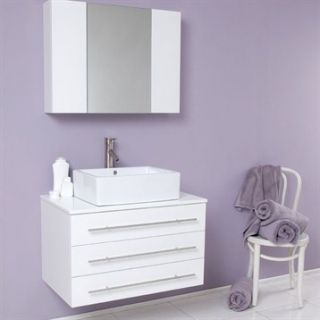Fresca Modello White Modern Bathroom Vanity with Marble Countertop