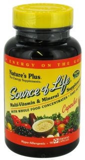 Natures Plus   Source Of Life Multi Vitamin & Mineral Supplement With Whole Food Concentrates   90 Vegetarian Capsules