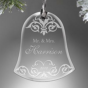 Personalized Wedding Christmas Ornaments   Damask Wedding Bell