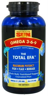 Health From The Sun   Omega 3 6 9 The Total EFA Maximum Potency 1395 mg.   180 Softgels Formerly Double Action