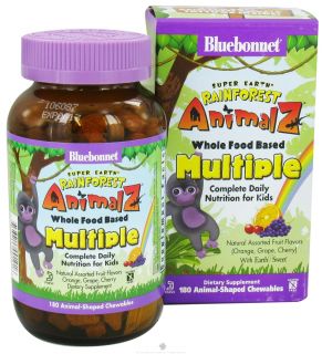 Bluebonnet Nutrition   Animalz Whole Food Based Multiple Natural Assorted Fruit Flavors (Orange, Grape, Cherry) with EarthSweet   180 Chewables