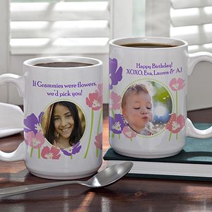 Personalized Large Photo Coffee Mug for Her   Floral Design