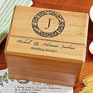 Personalized Wedding Recipe Box   Family Monogram