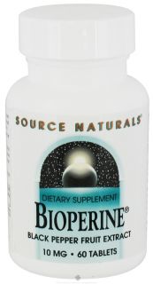Source Naturals   Bioperine Black Pepper Fruit Extract 10 mg.   60 Tablets