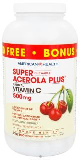 American Health   Super Acerola Plus Natural Vitamin C Natural Berry Flavor 500 mg.   300 Chewable Wafers