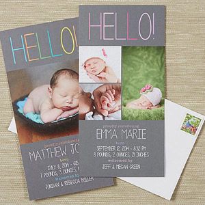 Personalized Baby Announcements   Hello Baby Photo Postcard