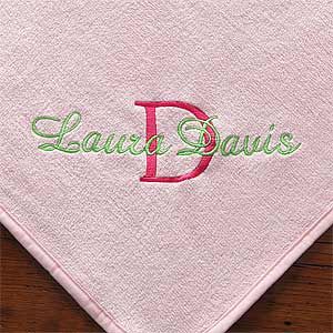 Fleece Blanket Personalized with Name & Monogram   Pink