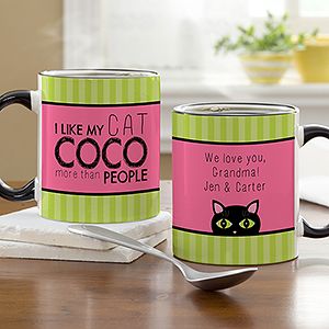 Cat Lover Personalized Pet Coffee Mugs   Black Handle