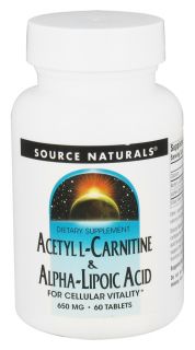 Source Naturals   Acetyl L Carnitine & Alpha Lipoic Acid For Cellular Vitality 650 mg.   60 Tablets
