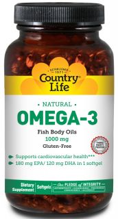 Country Life   Natural Omega 3 Fish Body Oils 1000 mg.   100 Softgels