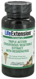Life Extension   Triple Action Cruciferous Vegetable Extract with Resveratrol   60 Vegetarian Capsules