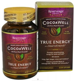 CocoaWell   True Energy with AdaptoStress3 Ashwagandha, Rhodiola, Schisandra   60 Vegetarian Capsules Contains 3 Root Tea Ingredients