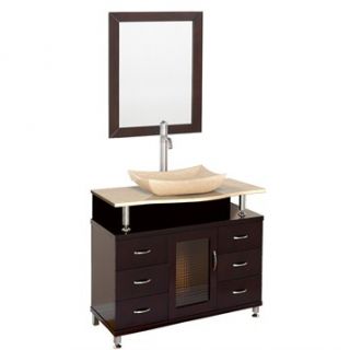Accara 36 Bathroom Vanity with Drawers   Espresso w/ Ivory Marble Counter