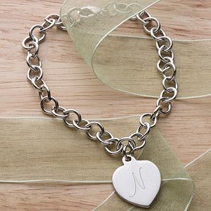Personalized Silver Heart Charm Girls Bracelet   Initial Monogram
