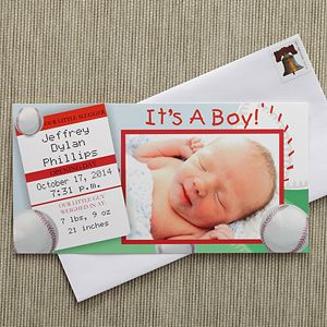 Baby Boy Personalized Photo Birth Announcements   Baseball Slugger