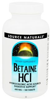 Source Naturals   Betaine HCl Hydrochloric Acid Source 650 mg.   180 Tablets