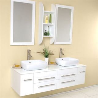 Fresca Bellezza White Modern Double Vessel Sink Bathroom Vanity