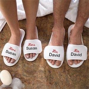 Embroidered Terry Spa Slippers Set   His and Hers Design