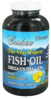 Carlson Labs   The Very Finest Norwegian Fish Oil Omega 3s DHA & EPA Lemon Flavor 1000 mg.   240 Softgels